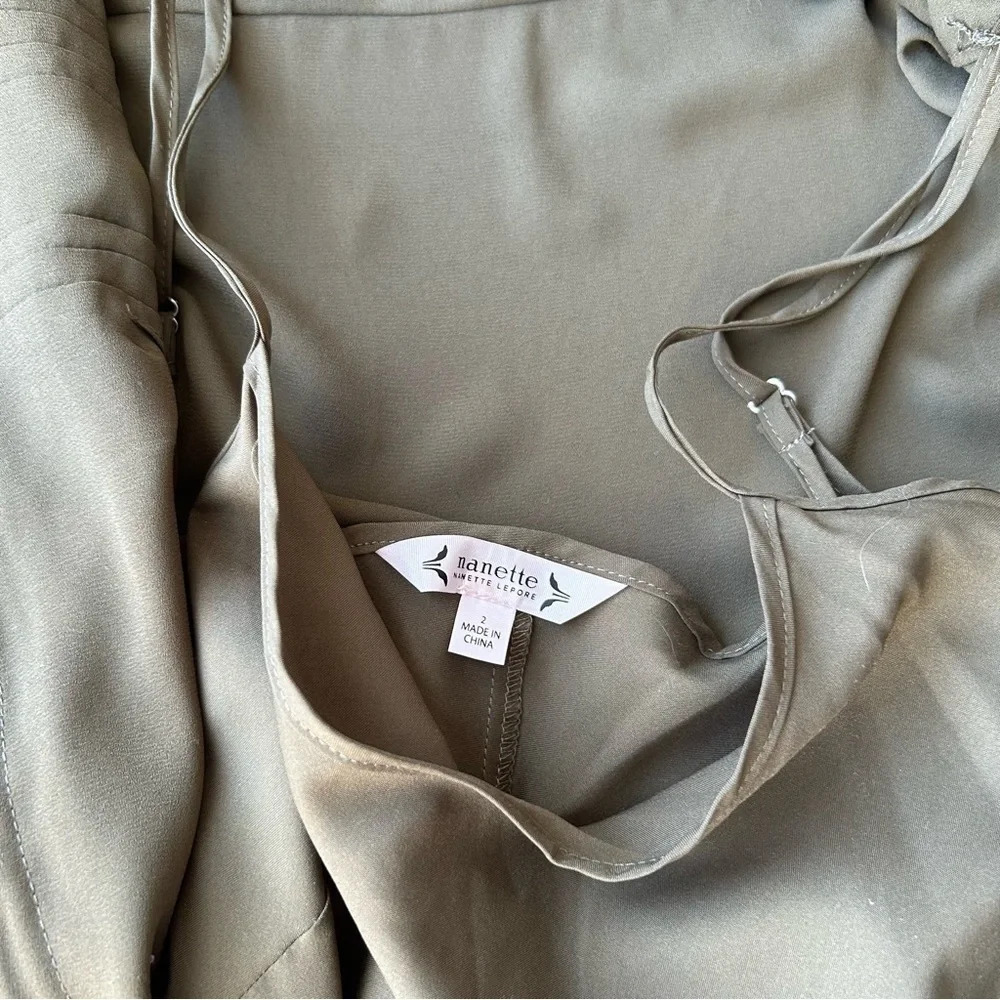 Nanette Lepore Military Green Button Down Midi Shirtdress with Slips - Picture 12 of 16